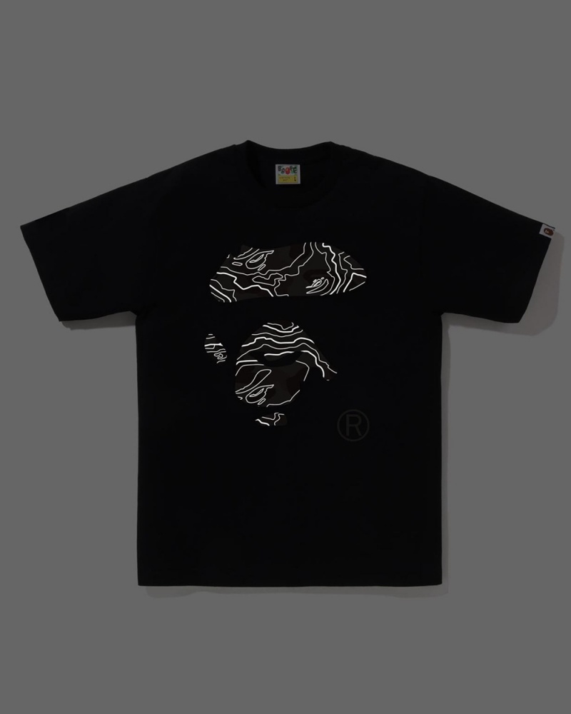 T Shirts Bape Layered Line Ape Face Noir Homme | IZM-92202752